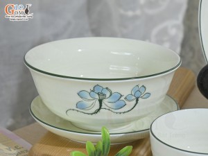 Bộ đồ ăn men kem vẽ hoa Sen xanh, 8 chi tiết