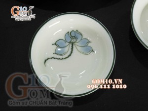 Bộ đồ ăn men kem vẽ hoa Sen Xanh, chỉ xanh - 19 chi tiết