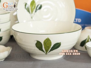 Bộ đồ ăn men kem vẽ lá Ngò gai, 11 chi tiết