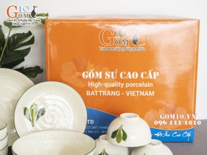 Bộ đồ ăn men kem vẽ lá Ngò gai, 11 chi tiết