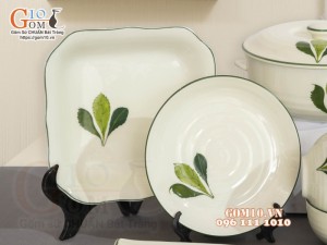 Bộ đồ ăn men kem vẽ lá Ngò gai, 16 chi tiết