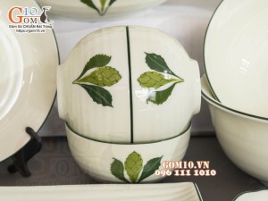 Bộ đồ ăn men kem vẽ lá Ngò gai, 16 chi tiết