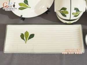 Bộ đồ ăn men kem vẽ lá Ngò gai, 16 chi tiết