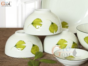 Bộ đồ ăn men kem vẽ lá Như Ý 11 chi tiết