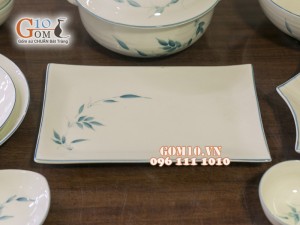 Bộ đồ ăn men kem vẽ lá Trúc xanh