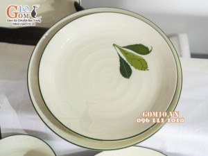 Bộ đồ ăn men kem vẽ Ngò gai, 14 chi tiết