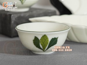 Bộ đồ ăn men kem vẽ Ngò gai, 14 chi tiết