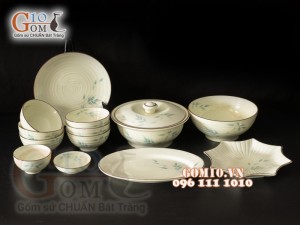 Bộ đồ ăn men kem vẽ Trúc xanh, 13 chi tiết
