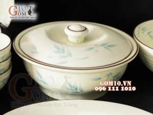 Bộ đồ ăn men kem vẽ Trúc xanh, 13 chi tiết