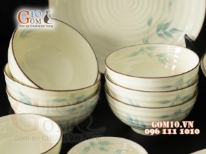 Bộ đồ ăn men kem vẽ Trúc xanh, 13 chi tiết