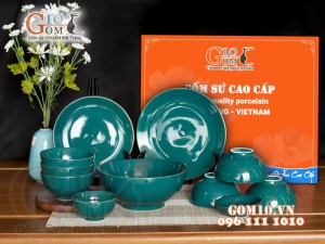 Bộ đồ ăn men màu kẻ chỉ vàng, 11 chi tiết