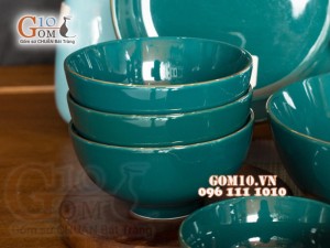 Bộ đồ ăn men màu kẻ chỉ vàng, 11 chi tiết