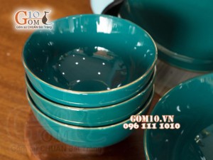 Bộ đồ ăn men màu kẻ chỉ vàng, 11 chi tiết