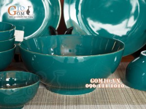 Bộ đồ ăn men màu kẻ chỉ vàng, 11 chi tiết