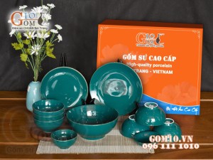 Bộ đồ ăn men màu kẻ chỉ vàng, 11 chi tiết