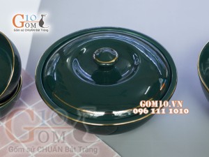 Bộ đồ ăn men màu kẻ chỉ vàng kim 002