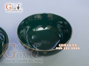 Bộ đồ ăn men màu kẻ chỉ vàng kim 002