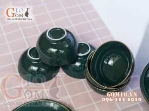 Bộ đồ ăn men màu kẻ chỉ vàng kim 003