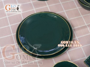 Bộ đồ ăn men màu kẻ chỉ vàng kim 003