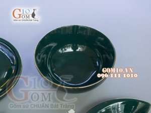 Bộ đồ ăn men màu kẻ chỉ vàng kim 003