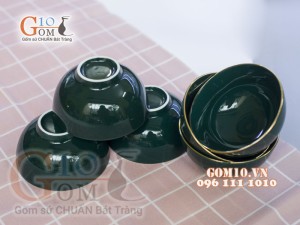 Bộ đồ ăn men màu kẻ chỉ vàng kim 003