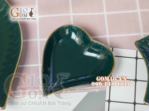 Bộ đồ ăn men màu kẻ chỉ vàng kim, đầy đủ