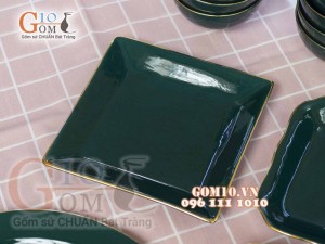 Bộ đồ ăn men màu kẻ chỉ vàng kim, đầy đủ