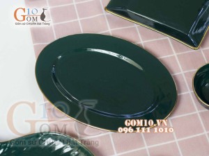 Bộ đồ ăn men màu kẻ chỉ vàng kim, đầy đủ