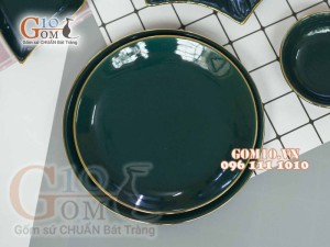 Bộ đồ ăn men màu kẻ chỉ vàng kim, đầy đủ