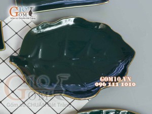 Bộ đồ ăn men màu kẻ chỉ vàng kim, đầy đủ