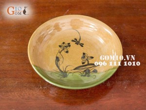 Bộ đồ ăn men màu vẽ chuồn chuồn sen
