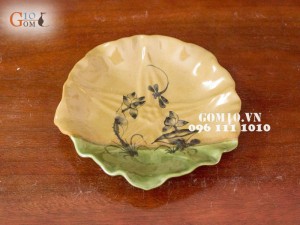 Bộ đồ ăn men màu vẽ chuồn chuồn sen