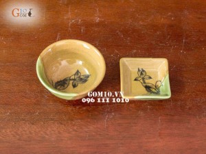 Bộ đồ ăn men màu vẽ chuồn chuồn sen