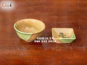 Bộ đồ ăn men màu vẽ chuồn chuồn sen