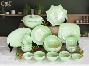 Bộ đồ ăn men ngọc chỉ xanh, 19 chi tiết