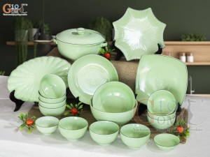 Bộ đồ ăn men ngọc chỉ xanh, 19 chi tiết