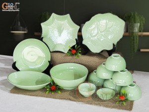 Bộ đồ ăn men ngọc chỉ xanh, 13 chi tiết