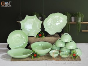 Bộ đồ ăn men ngọc chỉ xanh, 13 chi tiết
