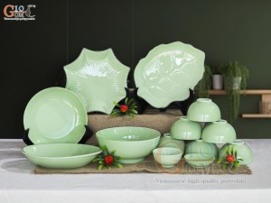 Bộ đồ ăn men ngọc chỉ xanh, 13 chi tiết