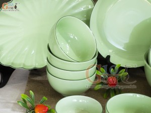 Bộ đồ ăn men ngọc chỉ xanh, 19 chi tiết