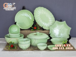 Bộ đồ ăn men ngọc chỉ xanh, 14 chi tiết
