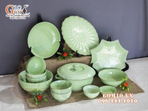 Bộ đồ ăn men ngọc chỉ xanh, 14 chi tiết
