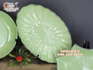 Bộ đồ ăn men ngọc chỉ xanh, 14 chi tiết