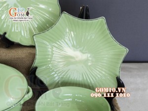 Bộ đồ ăn men ngọc chỉ xanh, 14 chi tiết