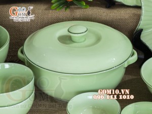 Bộ đồ ăn men ngọc chỉ xanh, 14 chi tiết