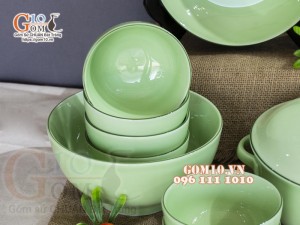 Bộ đồ ăn men ngọc chỉ xanh, 14 chi tiết