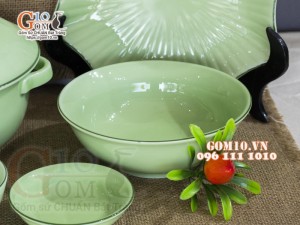 Bộ đồ ăn men ngọc chỉ xanh, 14 chi tiết