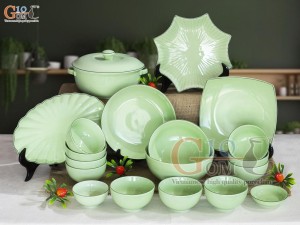 Bộ đồ ăn men ngọc chỉ xanh, 19 chi tiết