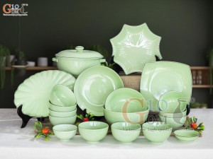 Bộ đồ ăn men ngọc chỉ xanh, 19 chi tiết