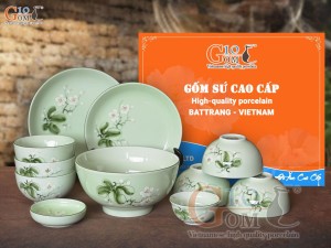 Bộ đồ ăn men ngọc vẽ hoa Bưởi trắng, 11 chi tiết